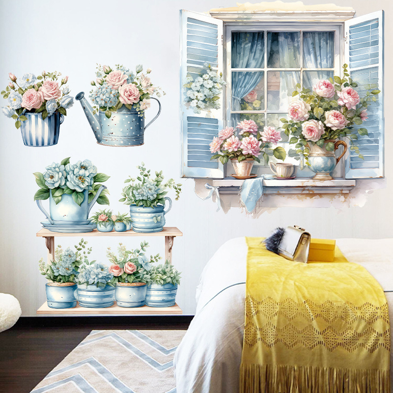 Chuan Hao PVC sticker de perete pentru pervazul ferestrei cu flori – impermeabil, o singură bucată, potrivit pentru sufragerie, dormitor, birou, bucătărie, baie, hol, balcon, spații comerciale