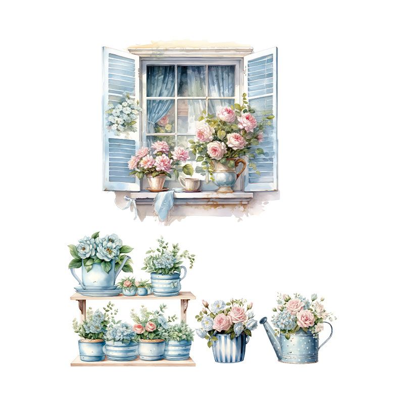 Chuan Hao PVC sticker de perete pentru pervazul ferestrei cu flori – impermeabil, o singură bucată, potrivit pentru sufragerie, dormitor, birou, bucătărie, baie, hol, balcon, spații comerciale