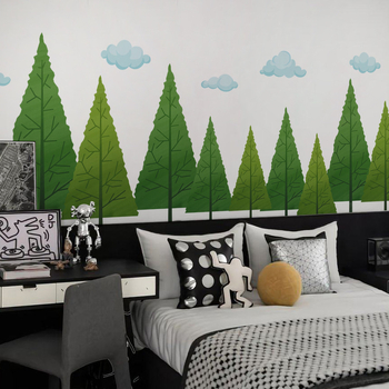 Nálepka na stenu – PVC, vodotesná, samolepiaca, karikatúrne lesné rastliny do spálne
