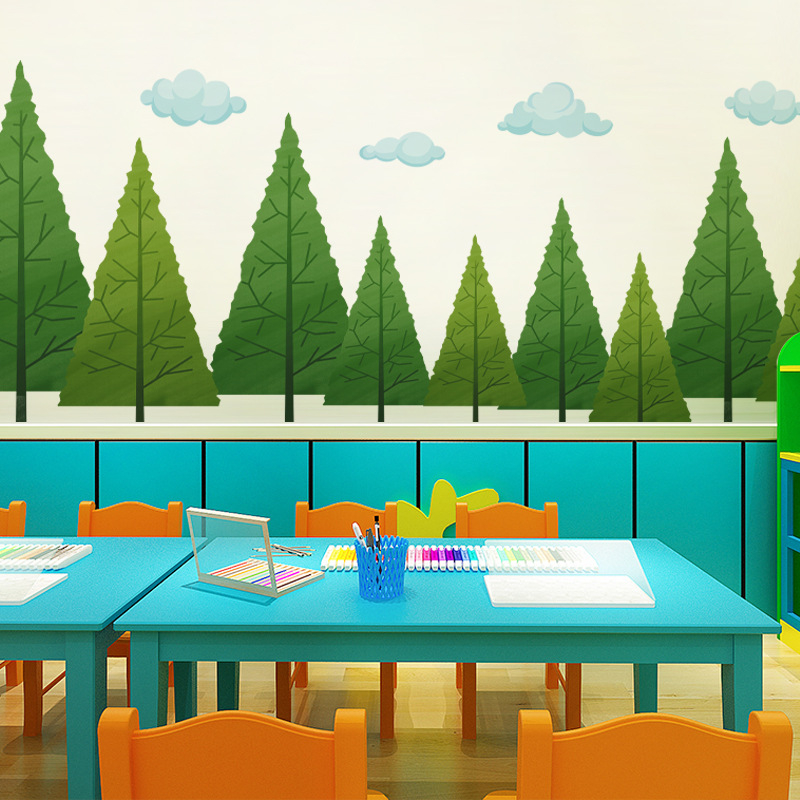 Nálepka na stenu – PVC, vodotesná, samolepiaca, karikatúrne lesné rastliny do spálne