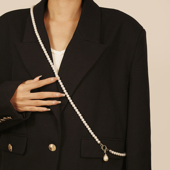 Colier cu lanț corp, design geometric, aliaj cu perle artificiale, lanț cu biluțe, lungime 51–60 cm, pandantiv perle artificiale