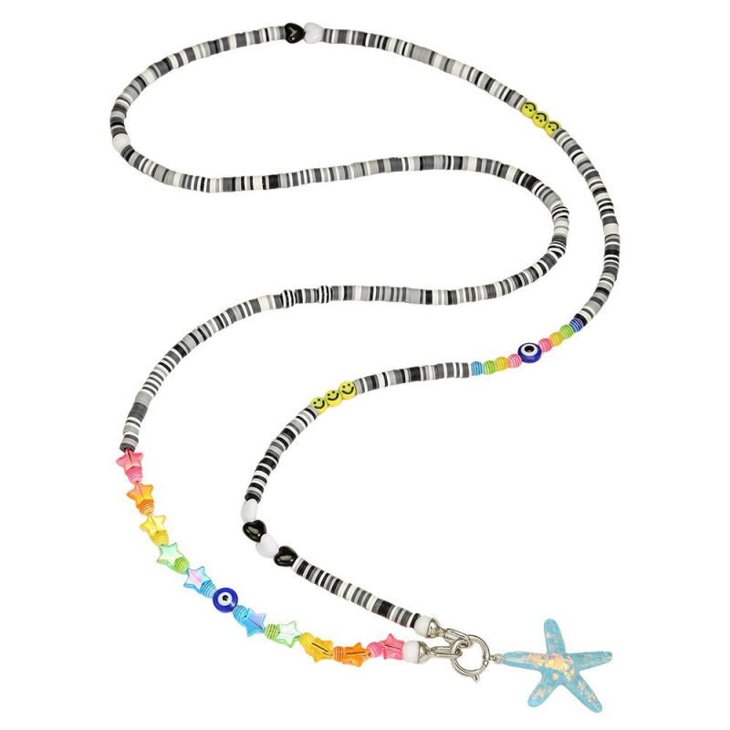 Colier cu lanț corp, design geometric, aliaj cu perle artificiale, lanț cu biluțe, lungime 51–60 cm, pandantiv perle artificiale