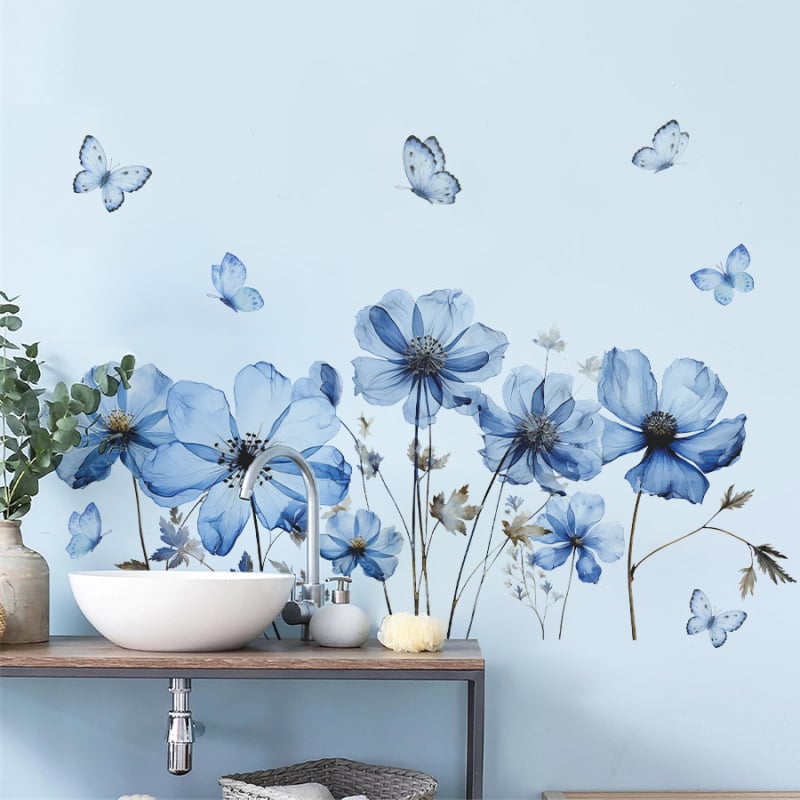 Autocolant de perete din PVC – plante și flori, impermeabil, 1 bucată, pentru living, dormitor, hol