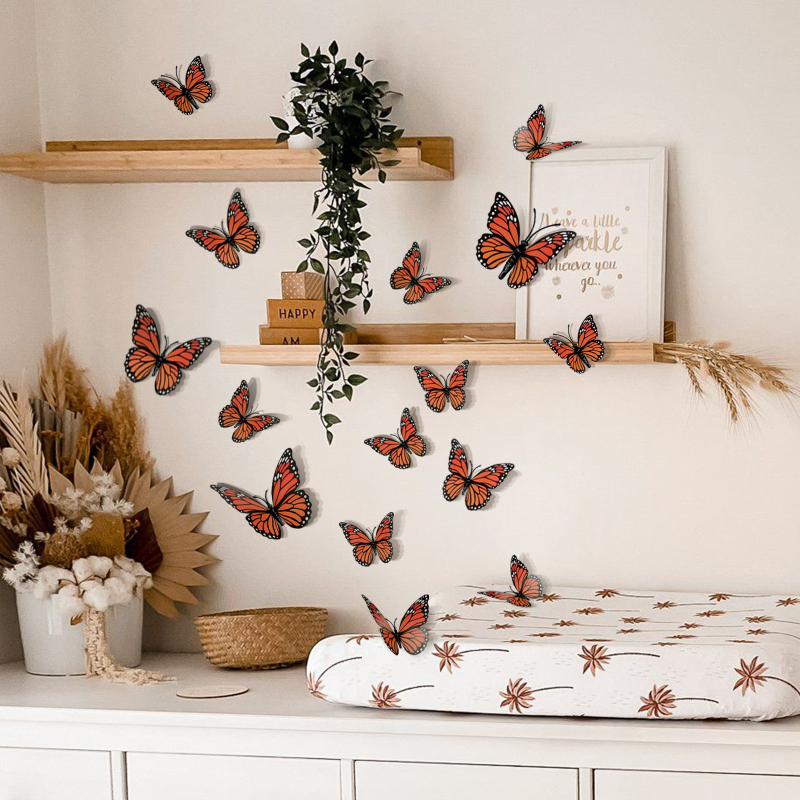 Sticker de perete 3D cu fluturi, PVC, set de 12 buc, stil modern minimalist