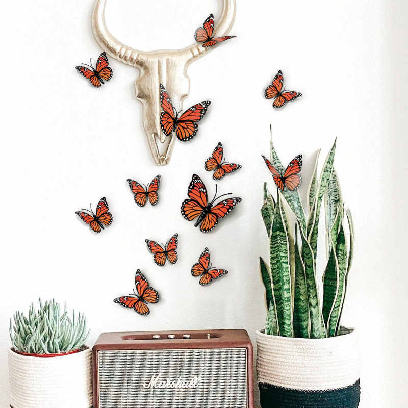 Sticker de perete 3D cu fluturi, PVC, set de 12 buc, stil modern minimalist