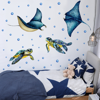 Autocolant de perete: Țestoasă desen animat, PVC, set de 2 bucăți, stil plat