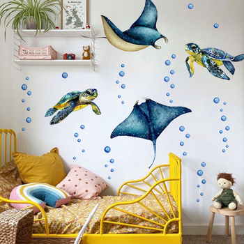 Autocolant de perete: Țestoasă desen animat, PVC, set de 2 bucăți, stil plat