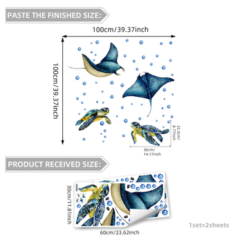 Autocolant de perete: Țestoasă desen animat, PVC, set de 2 bucăți, stil plat
