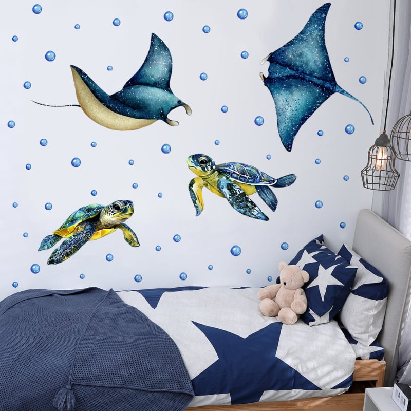 Autocolant de perete: Țestoasă desen animat, PVC, set de 2 bucăți, stil plat