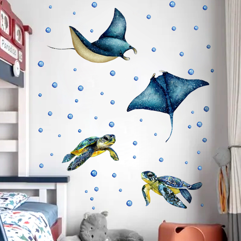 Autocolant de perete: Țestoasă desen animat, PVC, set de 2 bucăți, stil plat