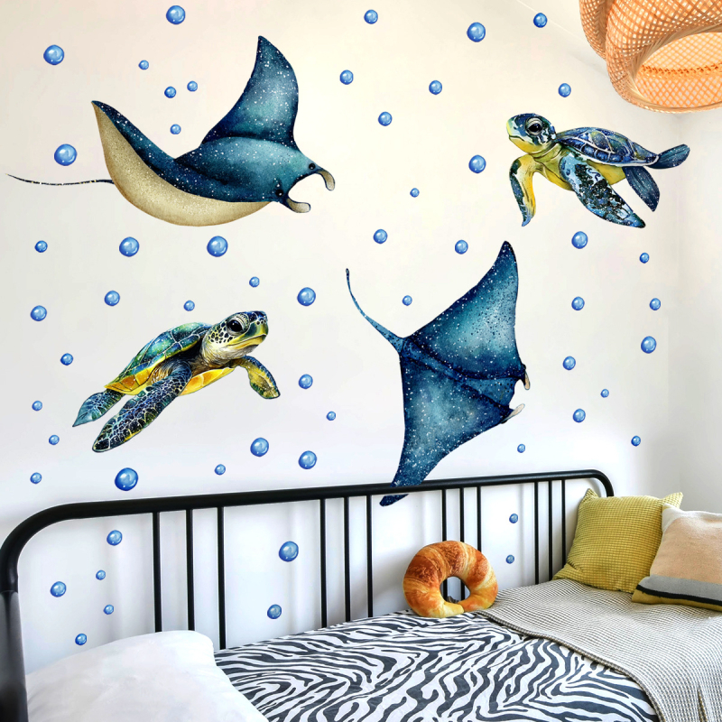 Autocolant de perete: Țestoasă desen animat, PVC, set de 2 bucăți, stil plat