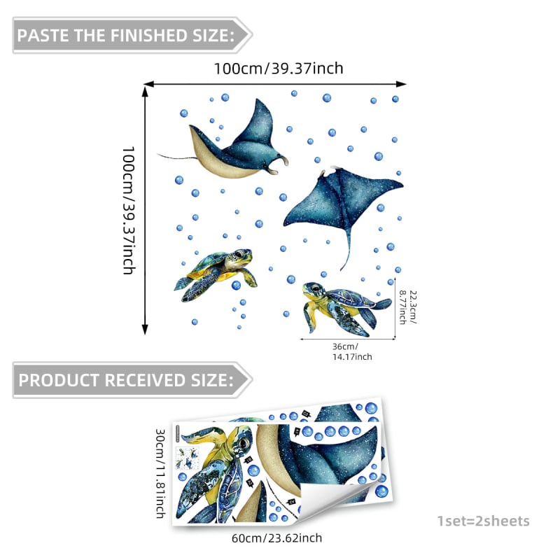 Autocolant de perete: Țestoasă desen animat, PVC, set de 2 bucăți, stil plat