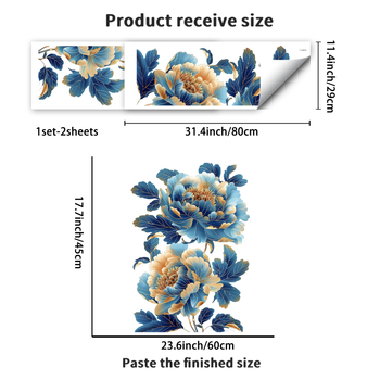 Set de autocolante decorative pentru perete cu motiv floral, PVC, 2 bucăți, potrivit pentru living, dormitor, birou, hol, stil modern minimalist