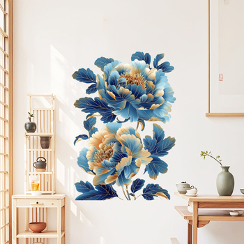 Set de autocolante decorative pentru perete cu motiv floral, PVC, 2 bucăți, potrivit pentru living, dormitor, birou, hol, stil modern minimalist