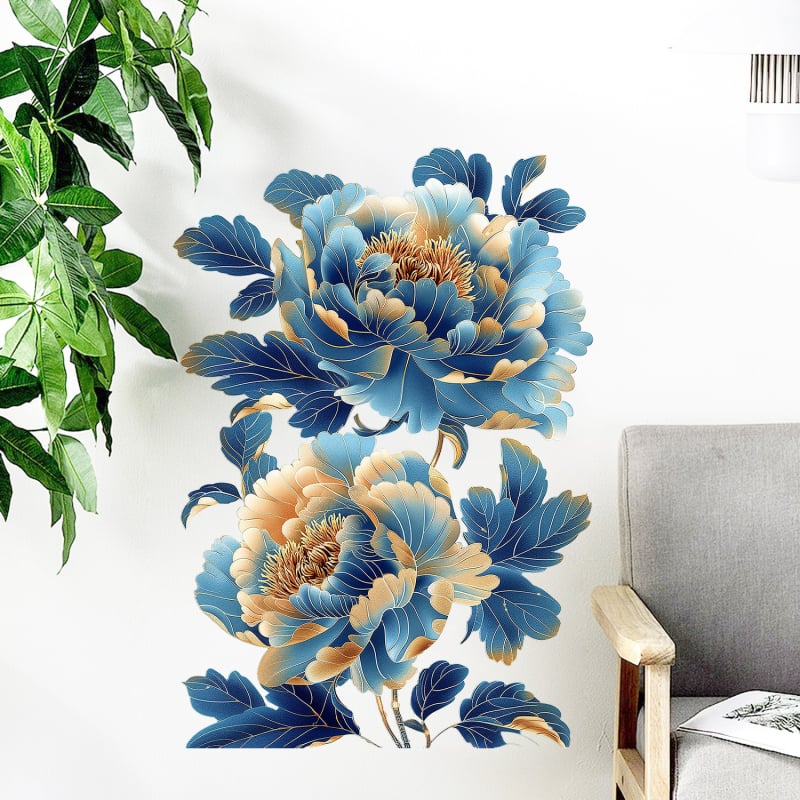 Set de autocolante decorative pentru perete cu motiv floral, PVC, 2 bucăți, potrivit pentru living, dormitor, birou, hol, stil modern minimalist