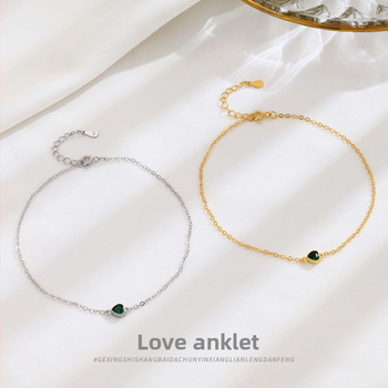 Brățară de gleznă cu inimă și zirconiu din argint 925 - Bijuterie feminină simplă (Material: Argint 925; Piatră: Zirconiu; Design: Inimă; Stil: Simplu; Brand: OMID/OMIDA)