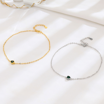 Brățară de gleznă cu inimă și zirconiu din argint 925 - Bijuterie feminină simplă (Material: Argint 925; Piatră: Zirconiu; Design: Inimă; Stil: Simplu; Brand: OMID/OMIDA)