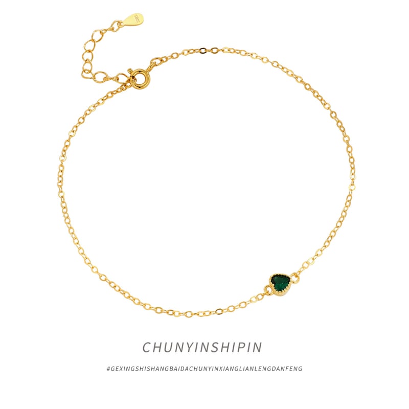 Brățară de gleznă cu inimă și zirconiu din argint 925 - Bijuterie feminină simplă (Material: Argint 925; Piatră: Zirconiu; Design: Inimă; Stil: Simplu; Brand: OMID/OMIDA)