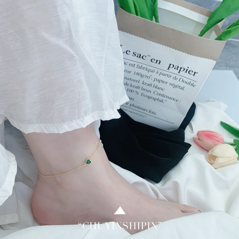 Brățară de gleznă cu inimă și zirconiu din argint 925 - Bijuterie feminină simplă (Material: Argint 925; Piatră: Zirconiu; Design: Inimă; Stil: Simplu; Brand: OMID/OMIDA)