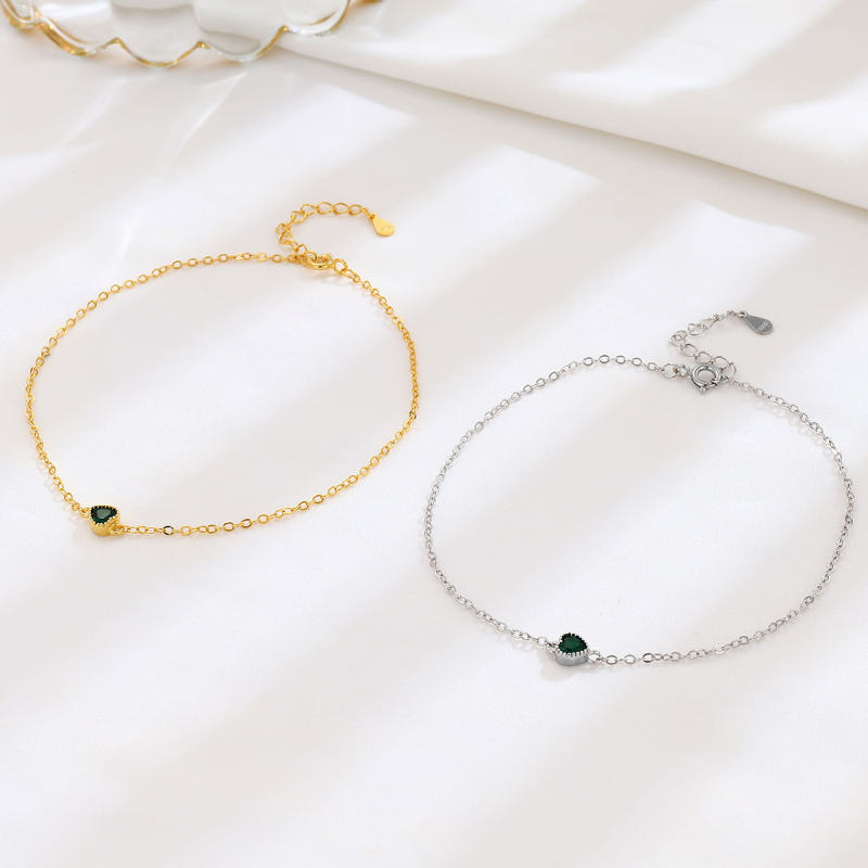 Brățară de gleznă cu inimă și zirconiu din argint 925 - Bijuterie feminină simplă (Material: Argint 925; Piatră: Zirconiu; Design: Inimă; Stil: Simplu; Brand: OMID/OMIDA)