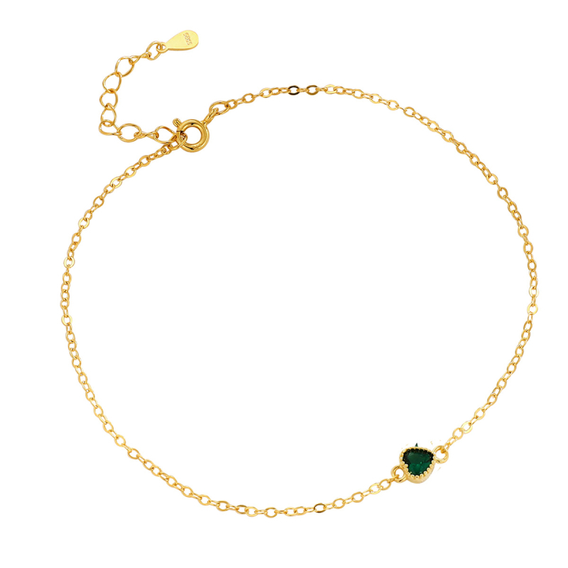 Brățară de gleznă cu inimă și zirconiu din argint 925 - Bijuterie feminină simplă (Material: Argint 925; Piatră: Zirconiu; Design: Inimă; Stil: Simplu; Brand: OMID/OMIDA)