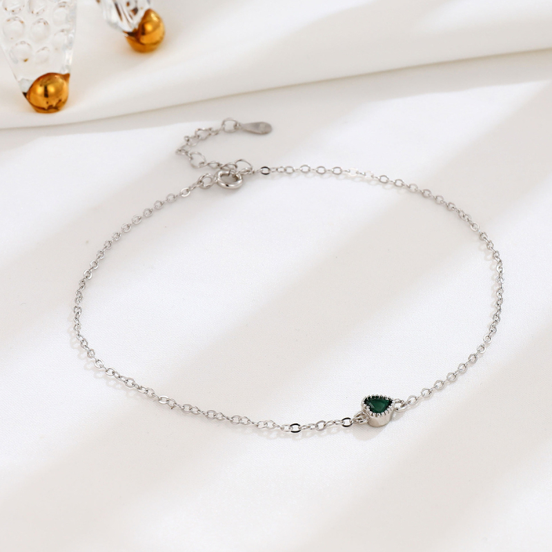 Brățară de gleznă cu inimă și zirconiu din argint 925 - Bijuterie feminină simplă (Material: Argint 925; Piatră: Zirconiu; Design: Inimă; Stil: Simplu; Brand: OMID/OMIDA)