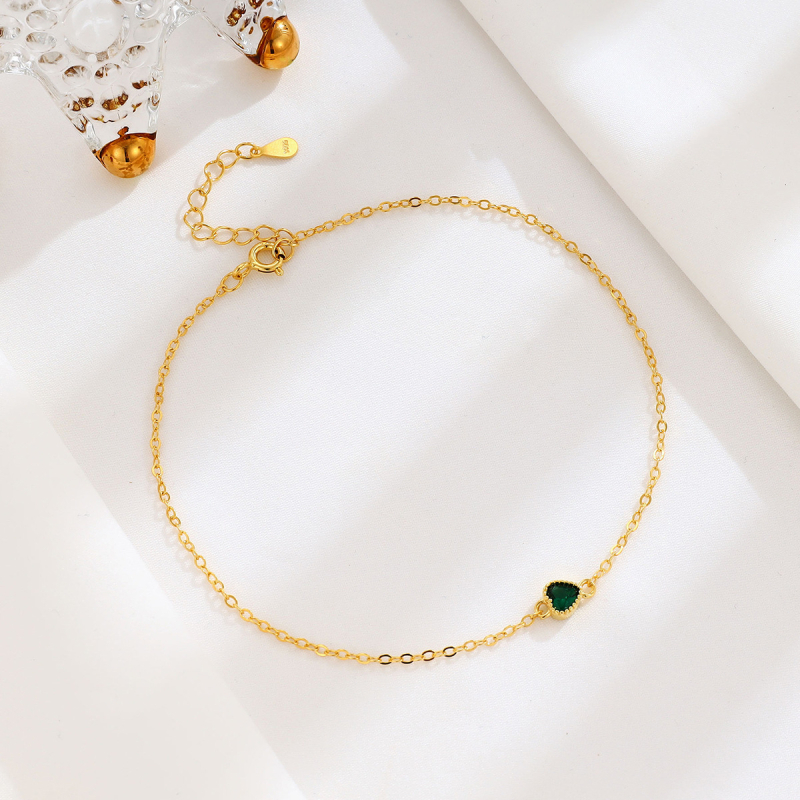 Brățară de gleznă cu inimă și zirconiu din argint 925 - Bijuterie feminină simplă (Material: Argint 925; Piatră: Zirconiu; Design: Inimă; Stil: Simplu; Brand: OMID/OMIDA)