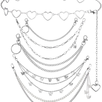 Колан за талия с метална верига, хип-хоп стил, унисекс за младежи, двойни халки, подходящ за лято/пролет/есен