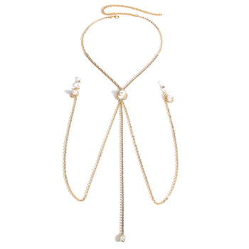 Телесна верижка за тяло със сърцевидна форма, сплав, имитационна перлена висулка, верижка за зърната