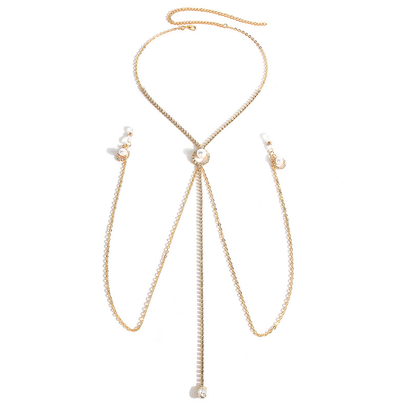 Телесна верижка за тяло със сърцевидна форма, сплав, имитационна перлена висулка, верижка за зърната