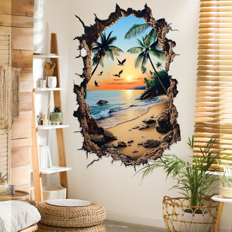 Стенни стикери със ботаничен мотив, PVC, 2 части, самозалепващи, декоративни и с флуоресценция за хол, спалня, кабинет, баня