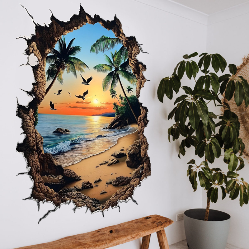 Стенни стикери със ботаничен мотив, PVC, 2 части, самозалепващи, декоративни и с флуоресценция за хол, спалня, кабинет, баня