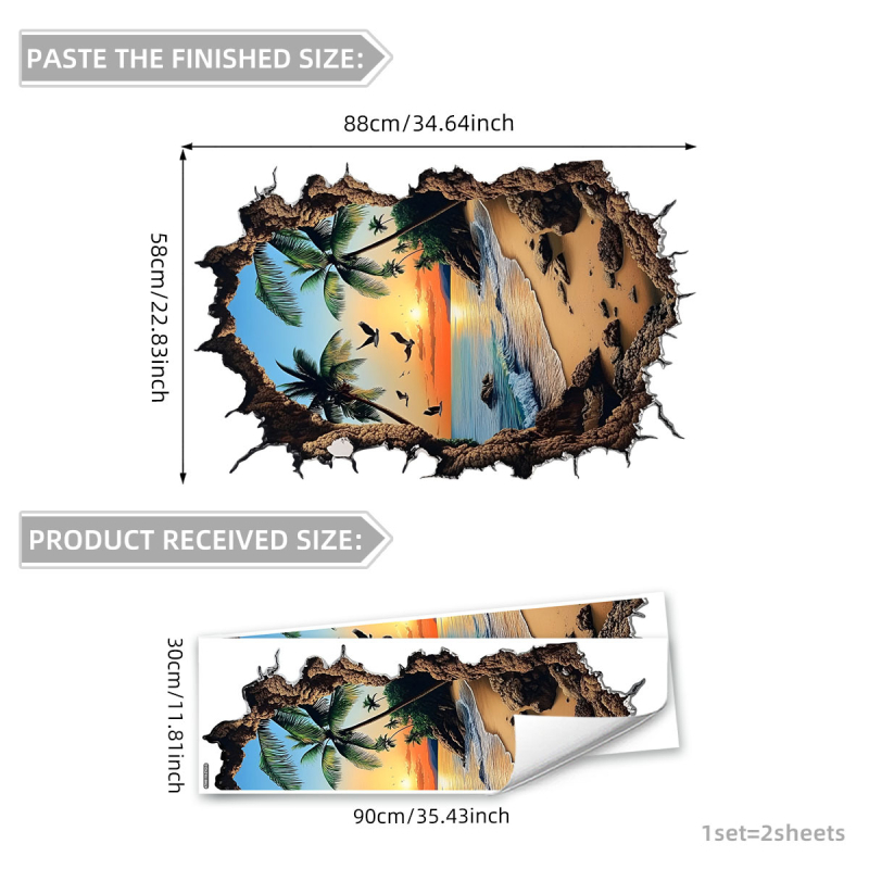 Стенни стикери със ботаничен мотив, PVC, 2 части, самозалепващи, декоративни и с флуоресценция за хол, спалня, кабинет, баня