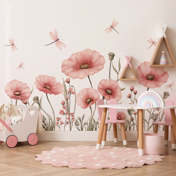 Стикер за стена PVC – флорални мотиви, две части, graffiti стил, за дневна, спалня и кабинет, модерен минималистичен плосък дизайн