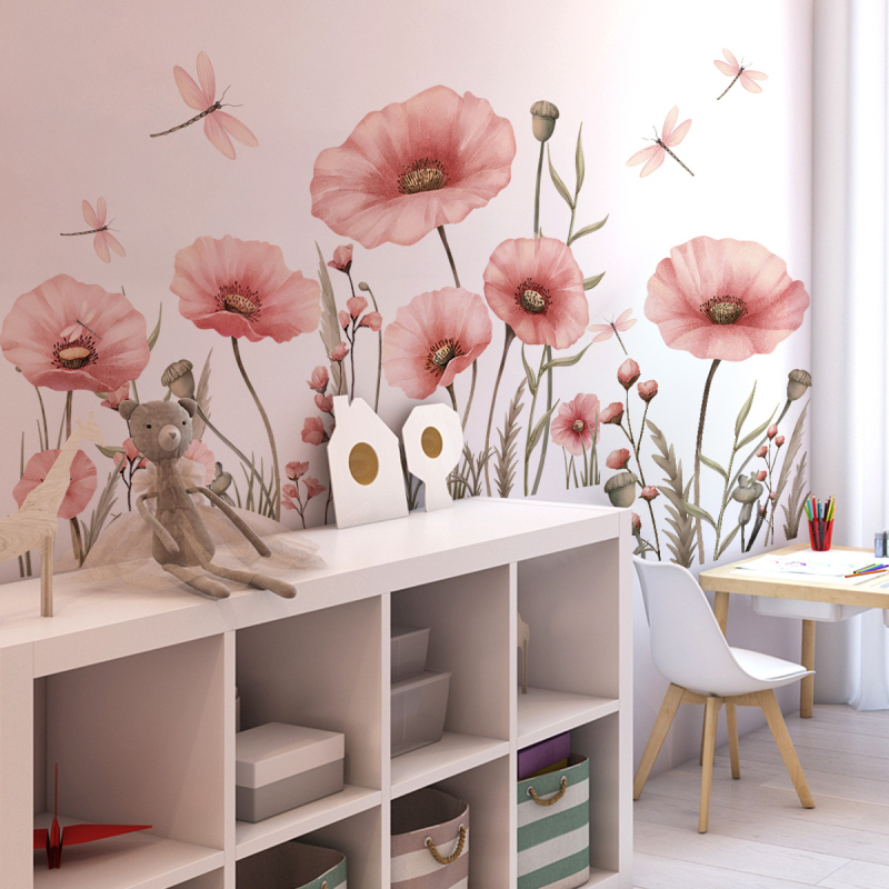 Стикер за стена PVC – флорални мотиви, две части, graffiti стил, за дневна, спалня и кабинет, модерен минималистичен плосък дизайн