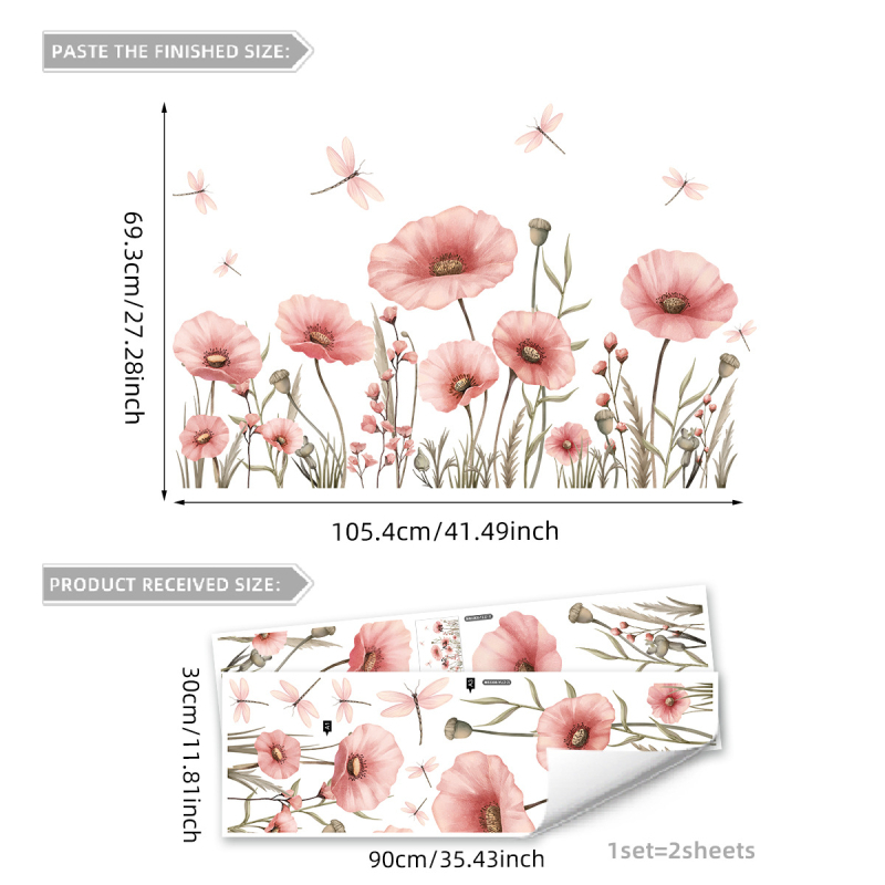 Стикер за стена PVC – флорални мотиви, две части, graffiti стил, за дневна, спалня и кабинет, модерен минималистичен плосък дизайн