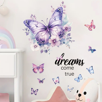 Самозалепващ стенен стикер с пеперуда - PVC, карикатурен анимационен мотив, плосък стил, 1 брой за дневна, спалня и антре