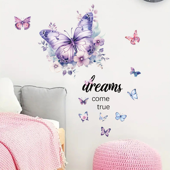 Самозалепващ стенен стикер с пеперуда - PVC, карикатурен анимационен мотив, плосък стил, 1 брой за дневна, спалня и антре