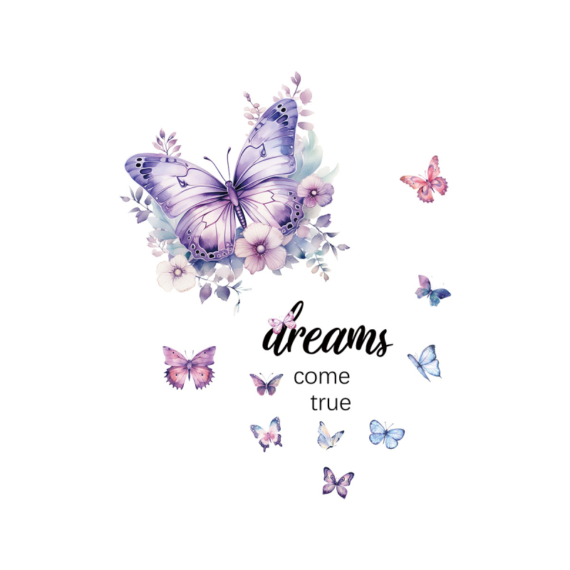 Самозалепващ стенен стикер с пеперуда - PVC, карикатурен анимационен мотив, плосък стил, 1 брой за дневна, спалня и антре