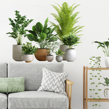 Декоративен стенен стикер - PVC, флорални/растителни мотиви за дневна стая, модерен минималистичен стил, плосък стенен стикер