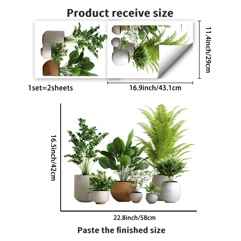 Декоративен стенен стикер - PVC, флорални/растителни мотиви за дневна стая, модерен минималистичен стил, плосък стенен стикер