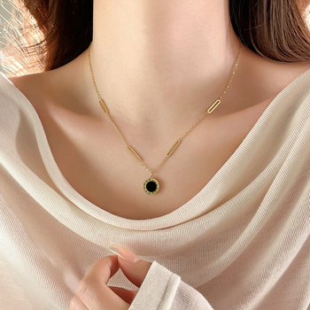 Колие от титаниева стомана с кръстосана верига и двулицев диск с римски цифри, за жени, ретро стил, електроплатинация