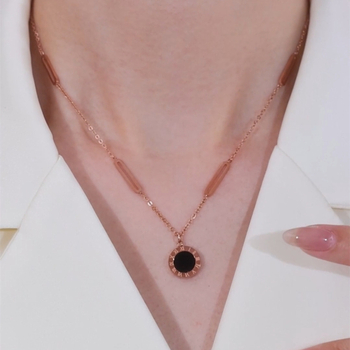 Колие от титаниева стомана с кръстосана верига и двулицев диск с римски цифри, за жени, ретро стил, електроплатинация