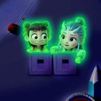 Флуоресцентен стенен стикер с Нежа и Ао Бинг – PVC декоративен стикер за всекидневна и спалня (1 бр.)