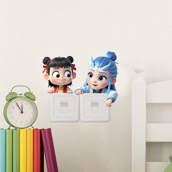 Флуоресцентен стенен стикер с Нежа и Ао Бинг – PVC декоративен стикер за всекидневна и спалня (1 бр.)