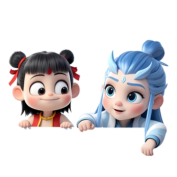 Флуоресцентен стенен стикер с Нежа и Ао Бинг – PVC декоративен стикер за всекидневна и спалня (1 бр.)