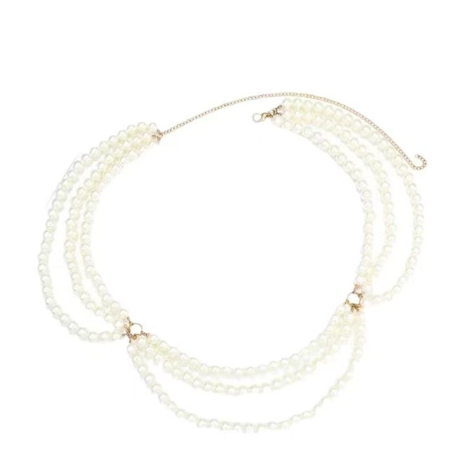 Талияна верижка с имитационни перли, женска, дължина 100 см, ширина под 2 см, единична лента, стил свободен