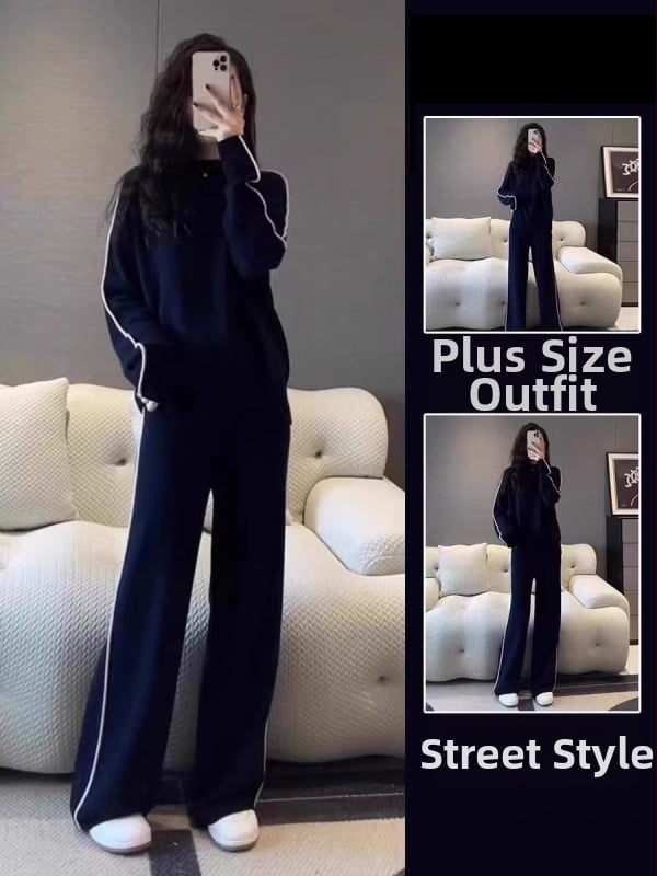 Дамски есенен костюм в корейски стил за спортно облекло, две части: суитшърт и долнище, едноцветен, полиестерова смес 50–70% и 30–50%