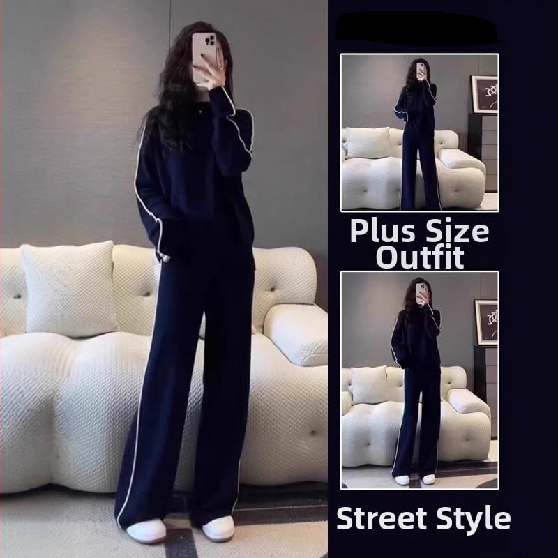 Дамски есенен костюм в корейски стил за спортно облекло, две части: суитшърт и долнище, едноцветен, полиестерова смес 50–70% и 30–50%