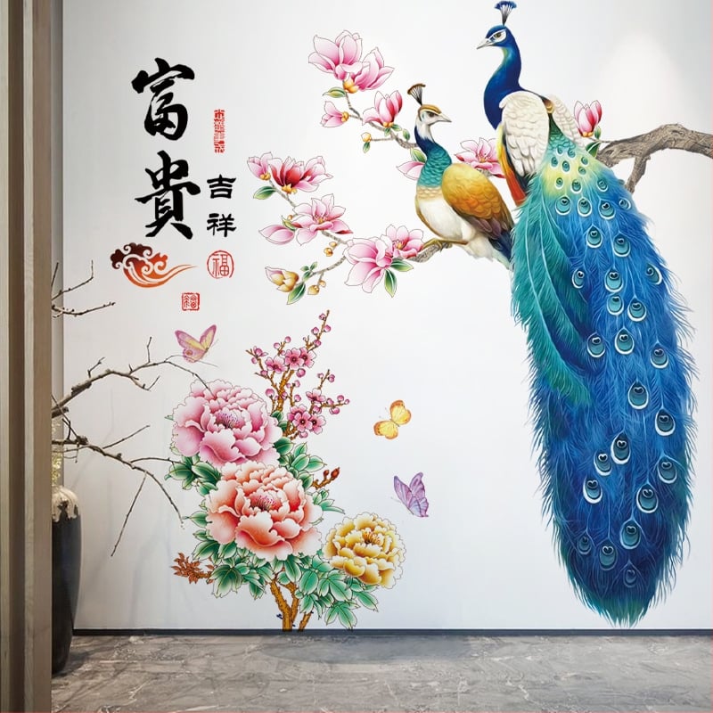 Стенно стикер - PVC водоустойчив декор със мотив павлин за хол и спалня, един брой